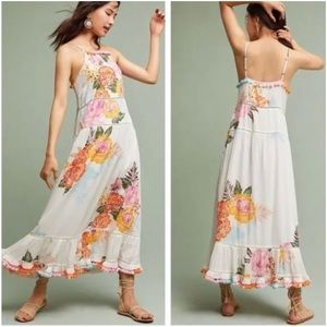 Farm Rio Floral Maxi with Pom Pom Trim